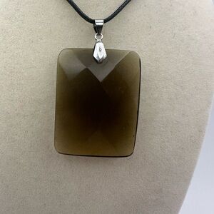 Simple Faceted Rectangle Smoky Pendant on Rope